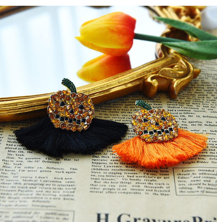 Fashion Orange Alloy Diamond Pumpkin Tassel Stud Earrings,Stud Earrings