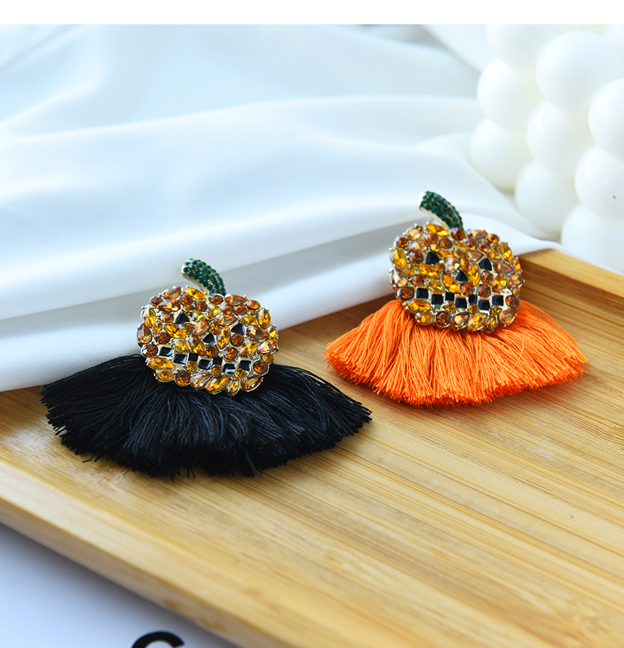 Fashion Black Alloy Diamond Pumpkin Tassel Stud Earrings,Stud Earrings