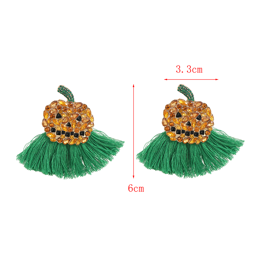 Fashion Green Alloy Diamond Pumpkin Tassel Stud Earrings,Stud Earrings
