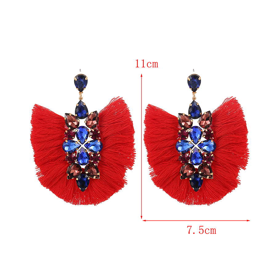 Fashion Red Alloy Diamond Geometric Tassel Stud Earrings,Stud Earrings