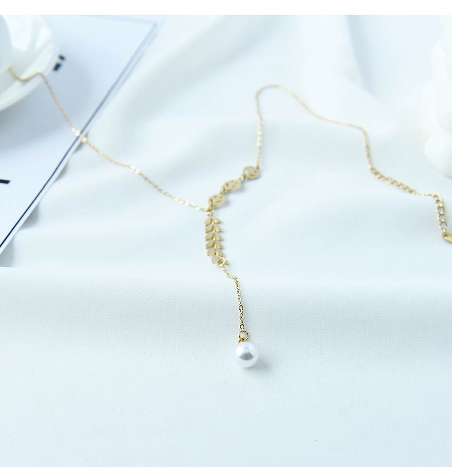 Fashion Gold Titanium Steel Pearl Smiley Face Pendant Necklace,Necklaces