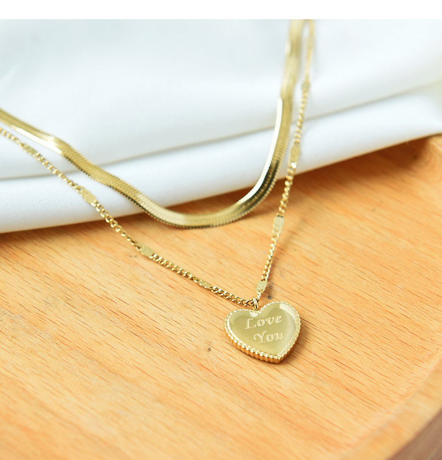 Fashion Gold Titanium Steel Double Layer Love Letter Necklace,Necklaces