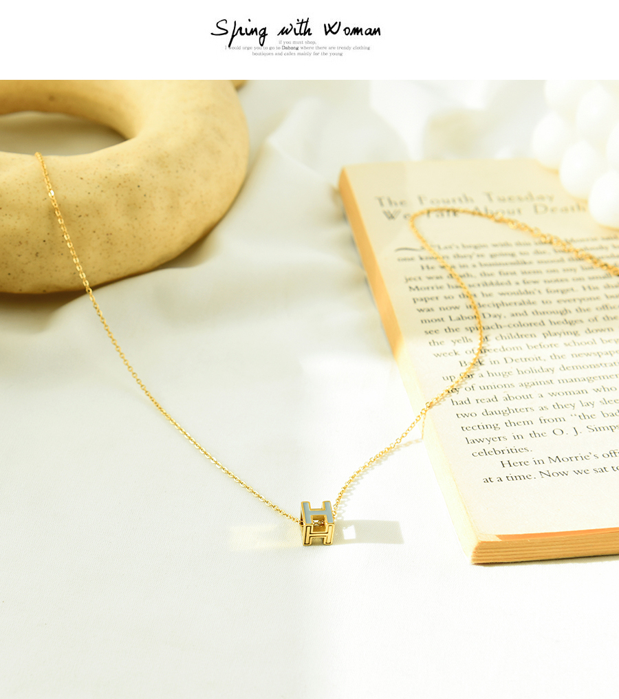 Fashion Orange Titanium Steel Drop Oil Letter Pendant Necklace,Necklaces