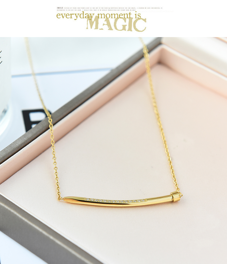 Fashion Gold Titanium Steel Zircon Nail Necklace,Necklaces