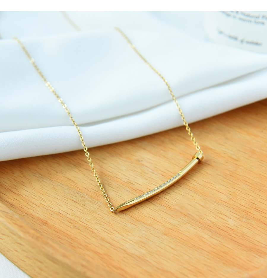 Fashion Gold Titanium Steel Zircon Nail Necklace,Necklaces