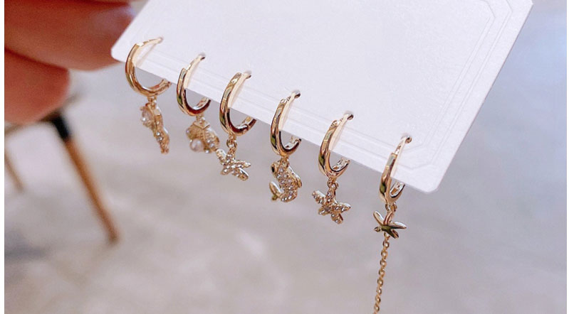 Fashion Gold Copper Inlaid Zirconium Fishtail Dolphin Starfish Earring Set,Earring Set