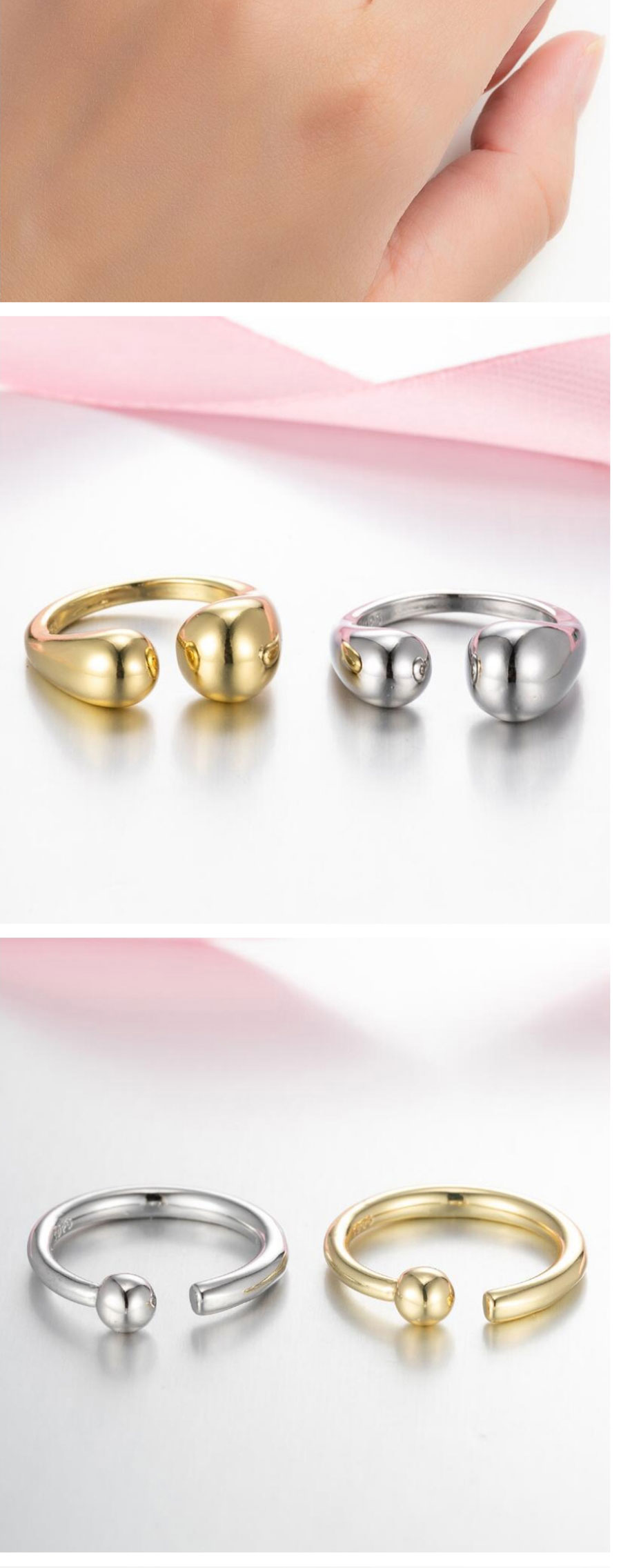 Fashion Silver-9 Stainless Steel Irregular Drop Opening Ring,Rings