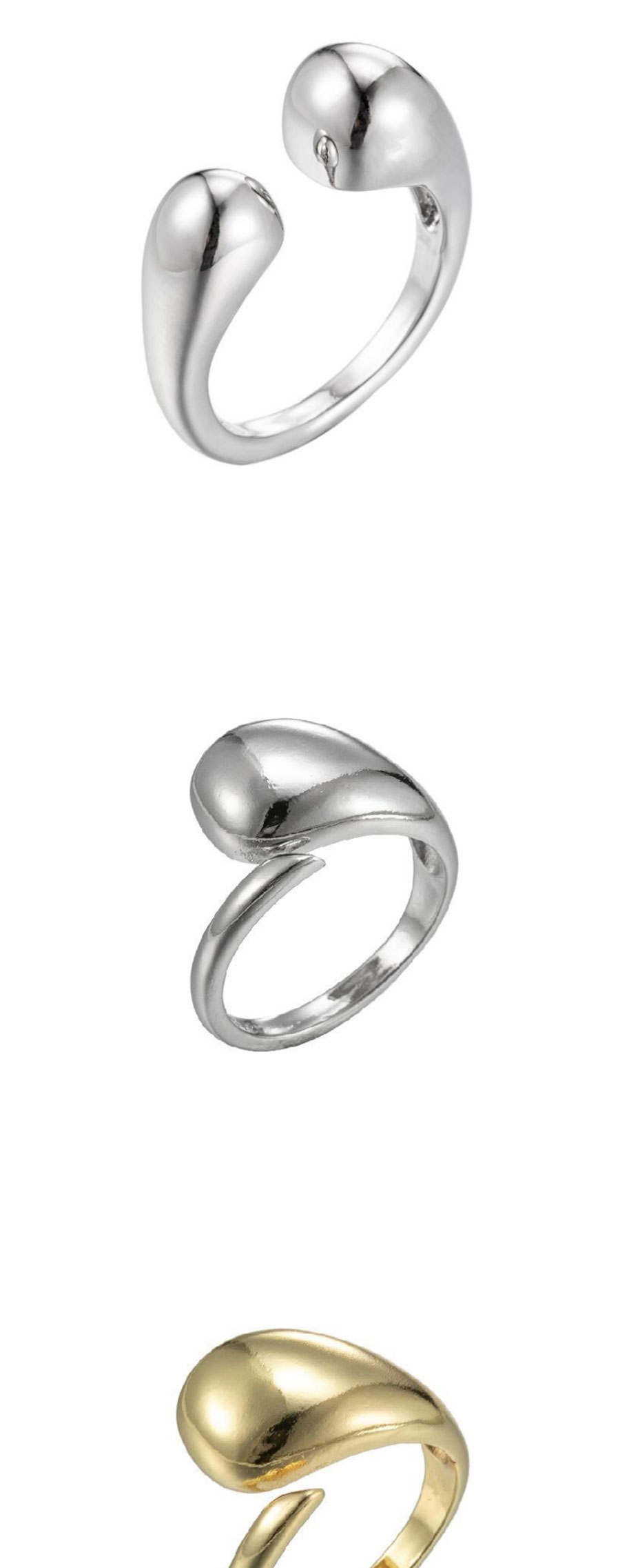 Fashion Silver-3 Stainless Steel Irregular Drop Open Ring,Rings