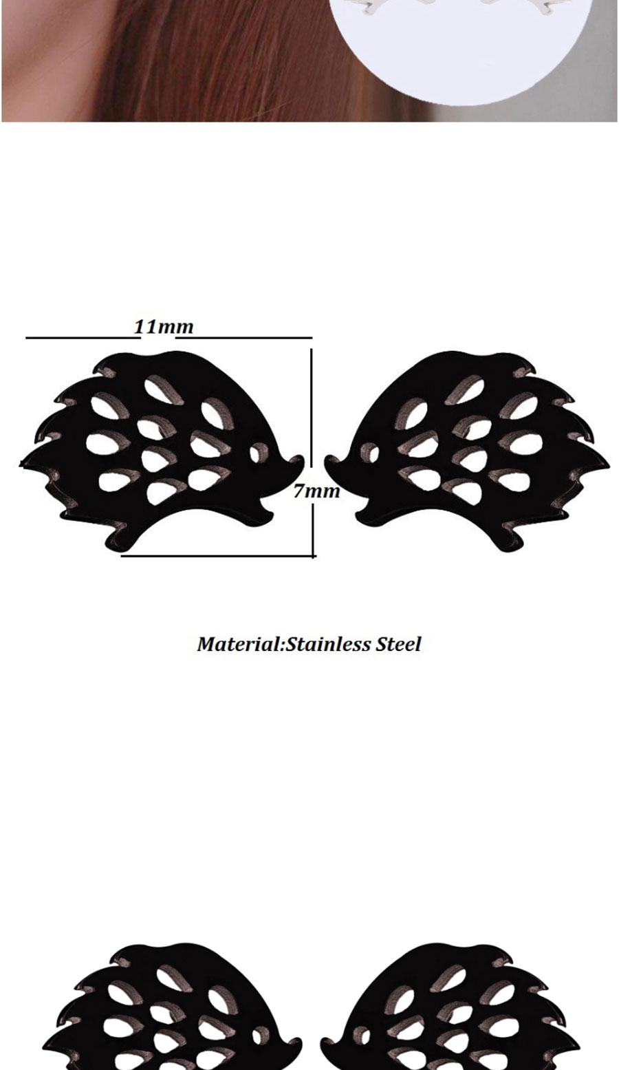 Fashion Steel Color Stainless Steel Hedgehog Ear Studs,Earrings