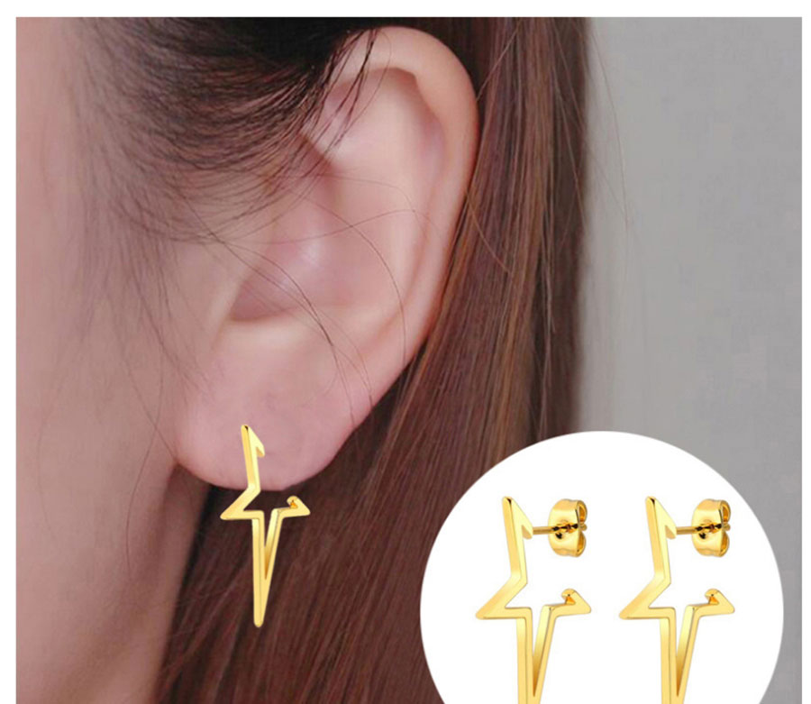 Fashion Black Stainless Steel Geometric Five-pointed Star Stud Earrings,Earrings