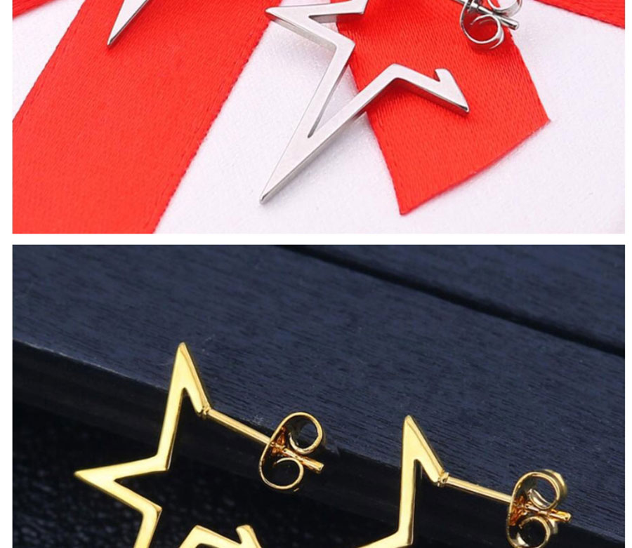 Fashion Black Stainless Steel Geometric Five-pointed Star Stud Earrings,Earrings