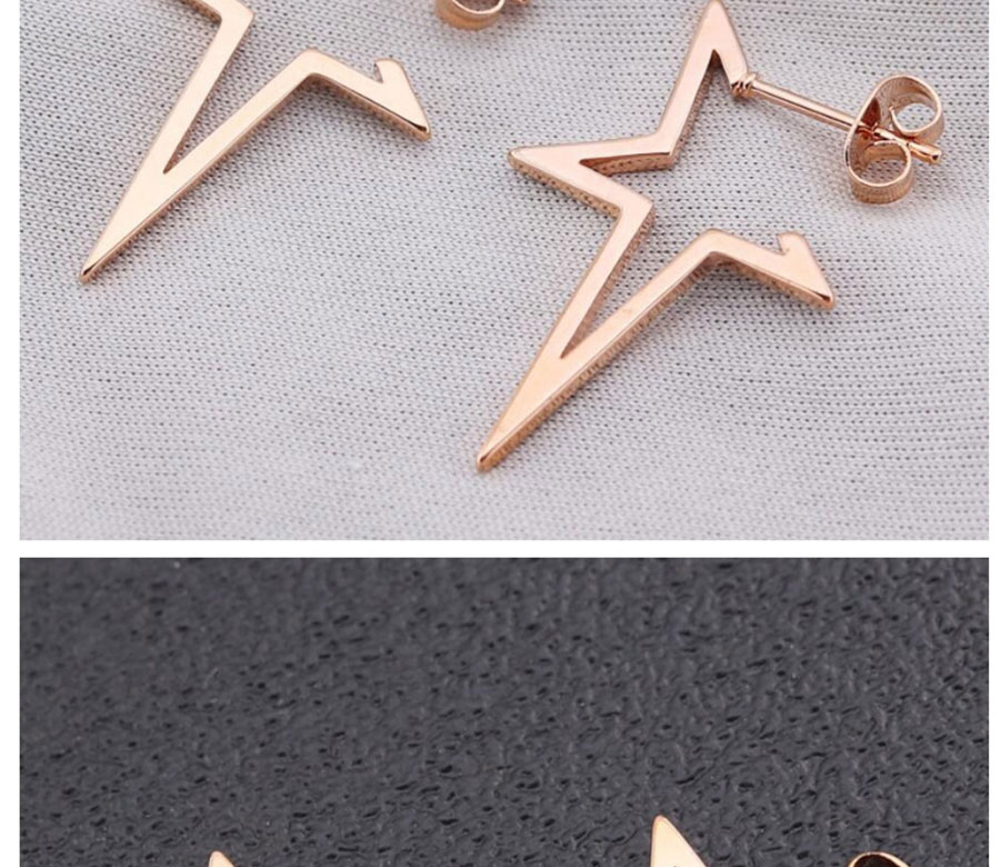 Fashion Rose Stainless Steel Geometric Five-pointed Star Earrings,Earrings