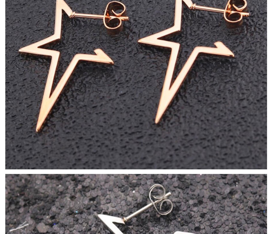 Fashion Gold Stainless Steel Geometric Five-pointed Star Stud Earrings,Earrings