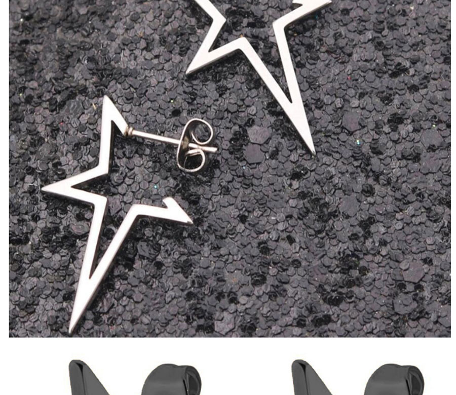 Fashion Steel Color Stainless Steel Geometric Five-pointed Star Earrings,Earrings