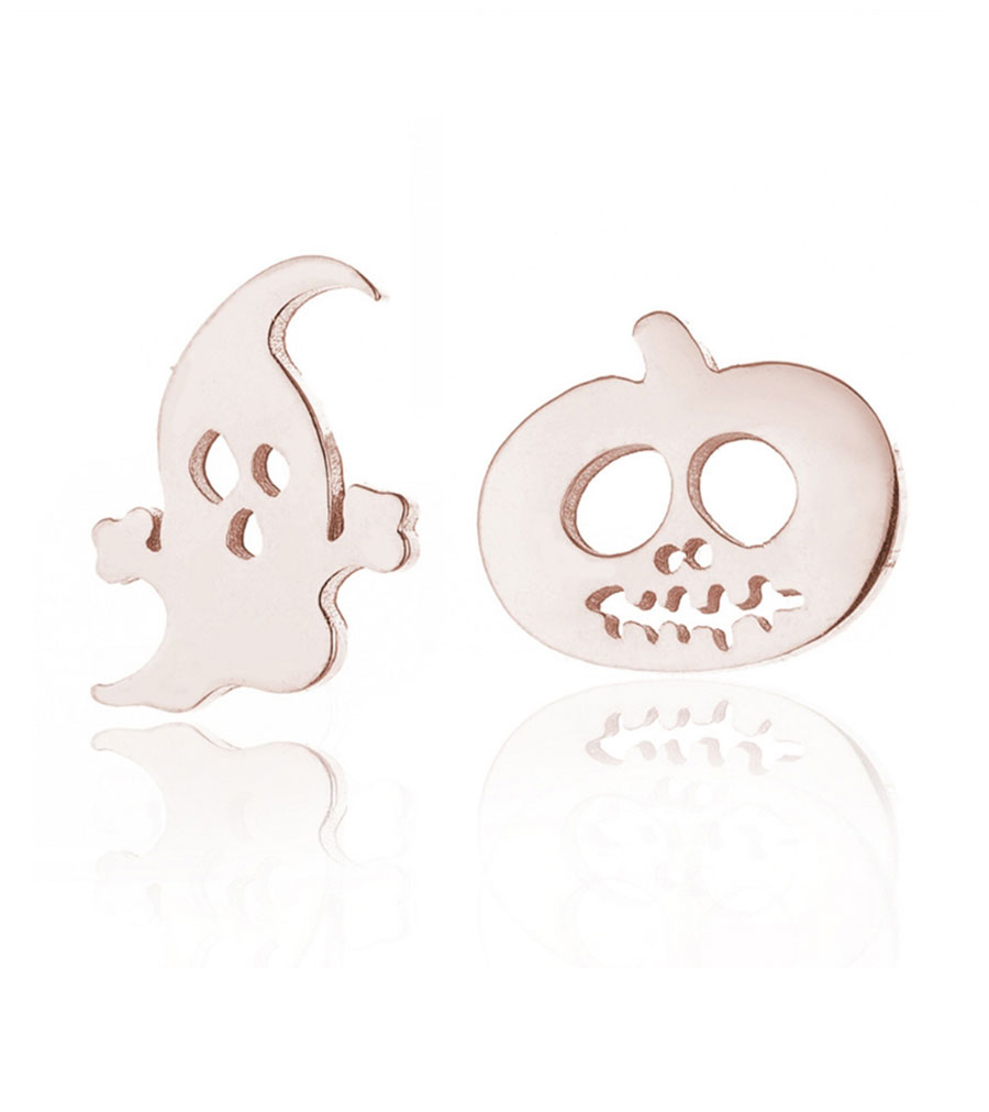 Fashion Silver Stainless Steel Asymmetric Pumpkin Ghost Stud Earrings,Earrings