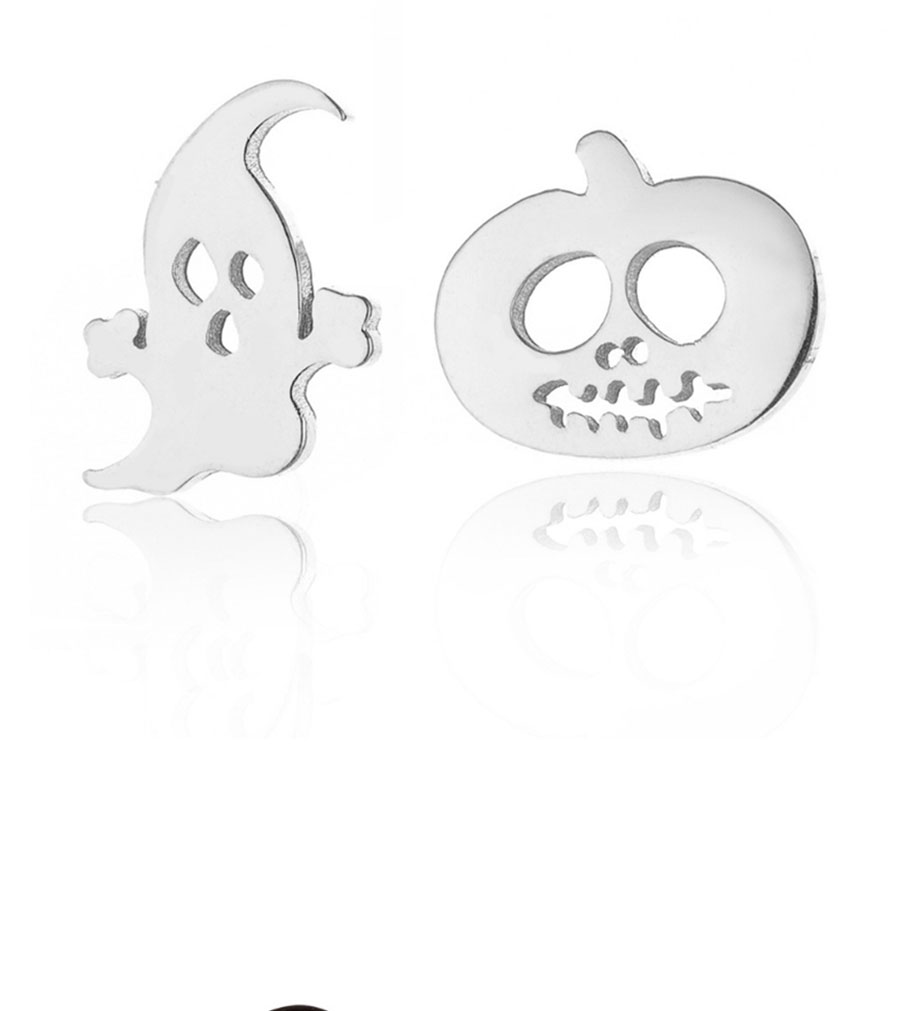 Fashion Black Stainless Steel Asymmetric Pumpkin Ghost Stud Earrings,Earrings