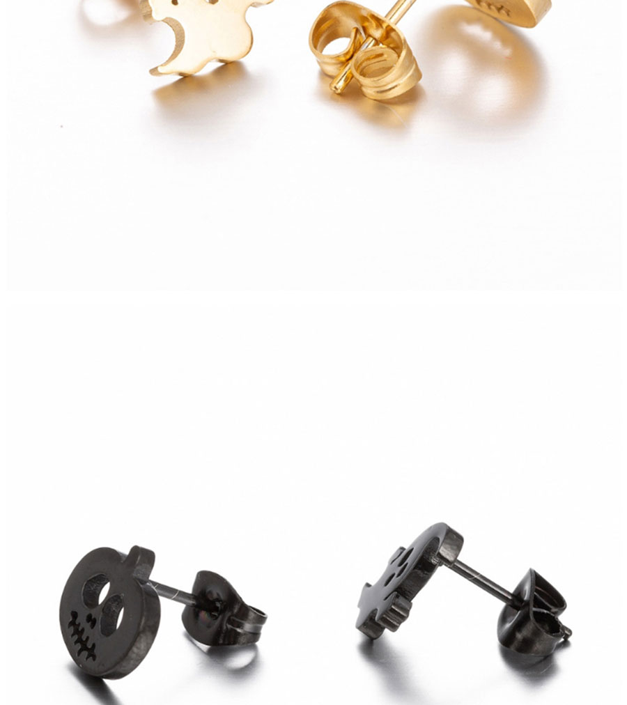 Fashion Gold Stainless Steel Asymmetric Pumpkin Ghost Stud Earrings,Earrings