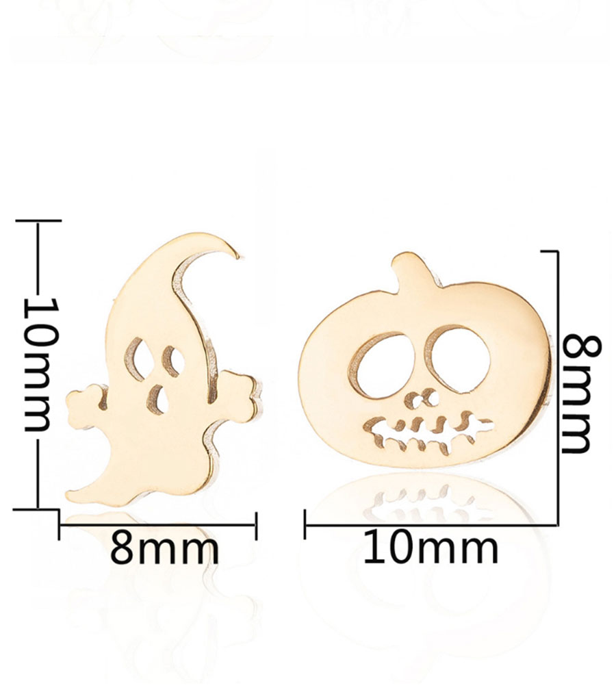 Fashion Gold Stainless Steel Asymmetric Pumpkin Ghost Stud Earrings,Earrings