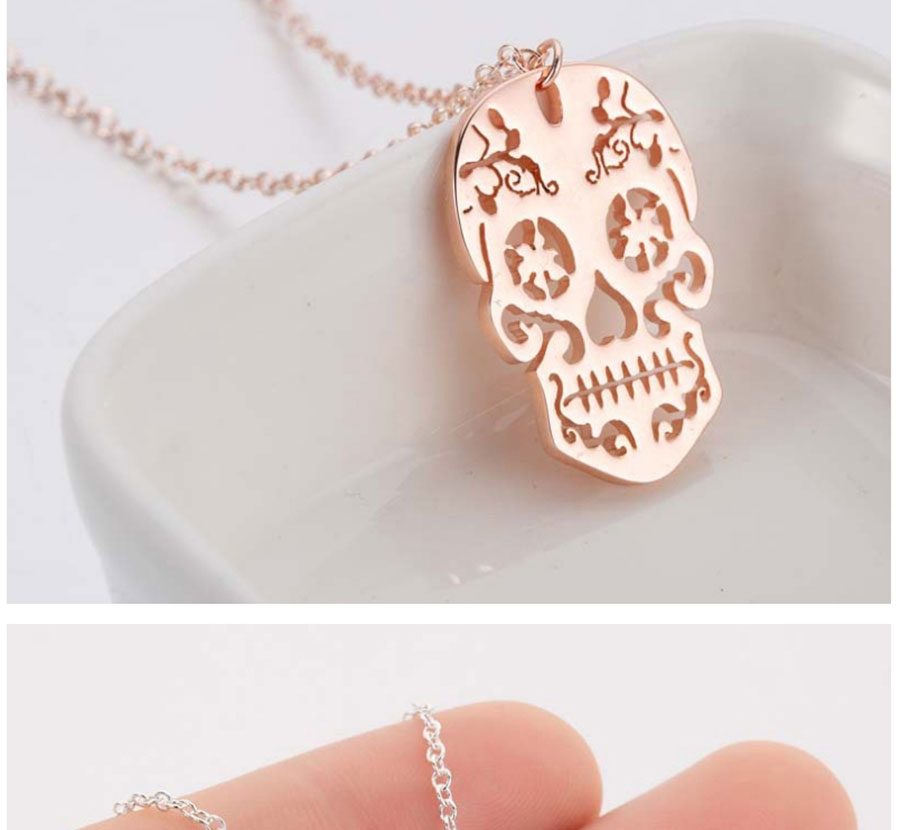 Fashion Silver Halloween Hollow Skull Necklace,Necklaces
