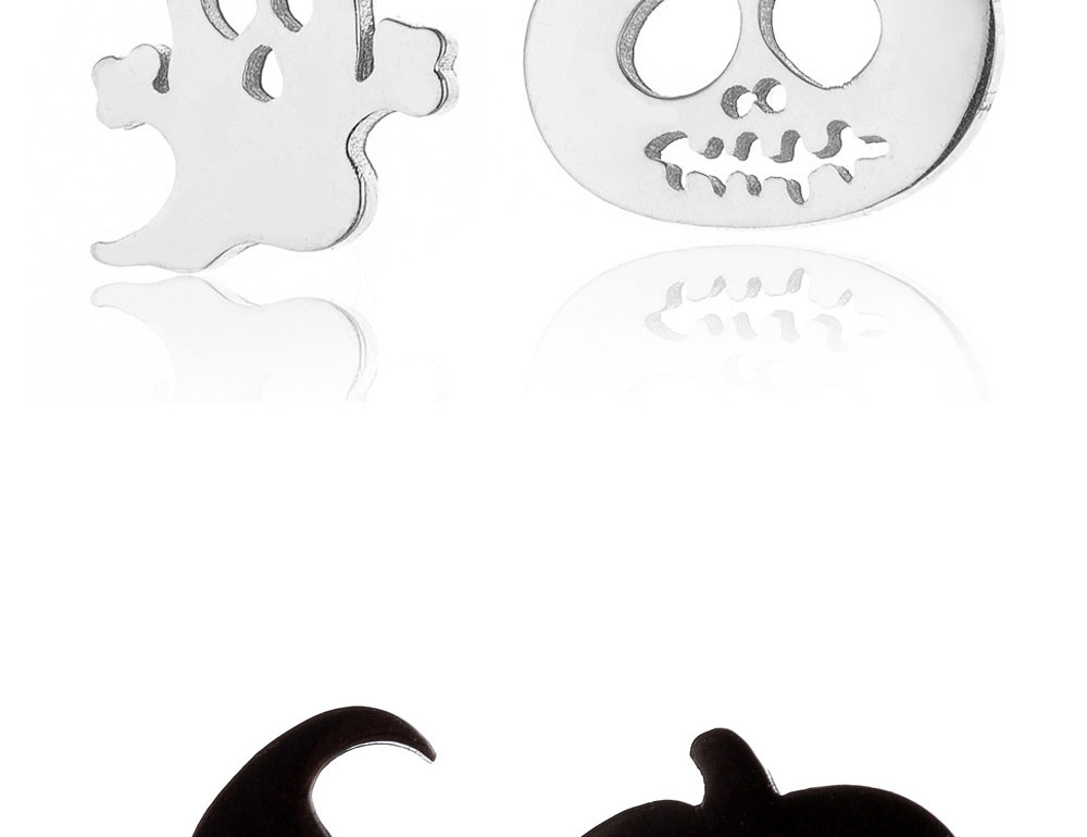 Fashion Black Halloween Spooky Pumpkin Ghost Head Stud Earrings,Earrings