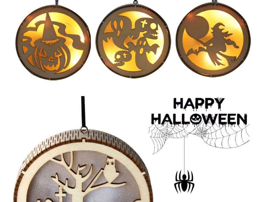 Fashion 2# (electronics) Halloween Wooden Circle Laser Hollow Led Lamp Pendant,Festival & Party Supplies