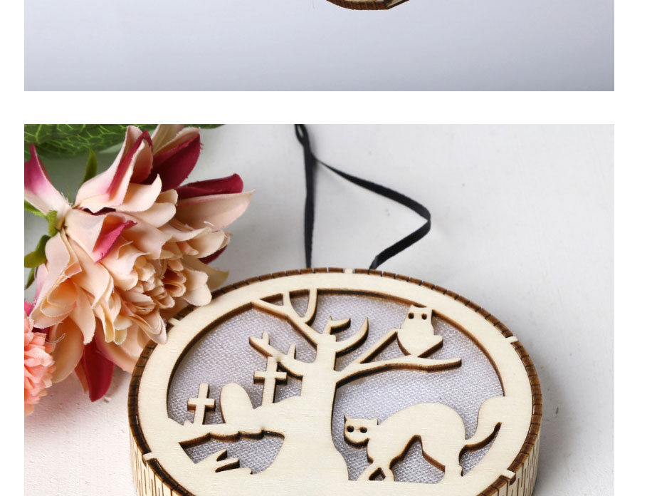 Fashion 6# (electronics) Halloween Wooden Circle Laser Hollow Led Lamp Pendant,Festival & Party Supplies