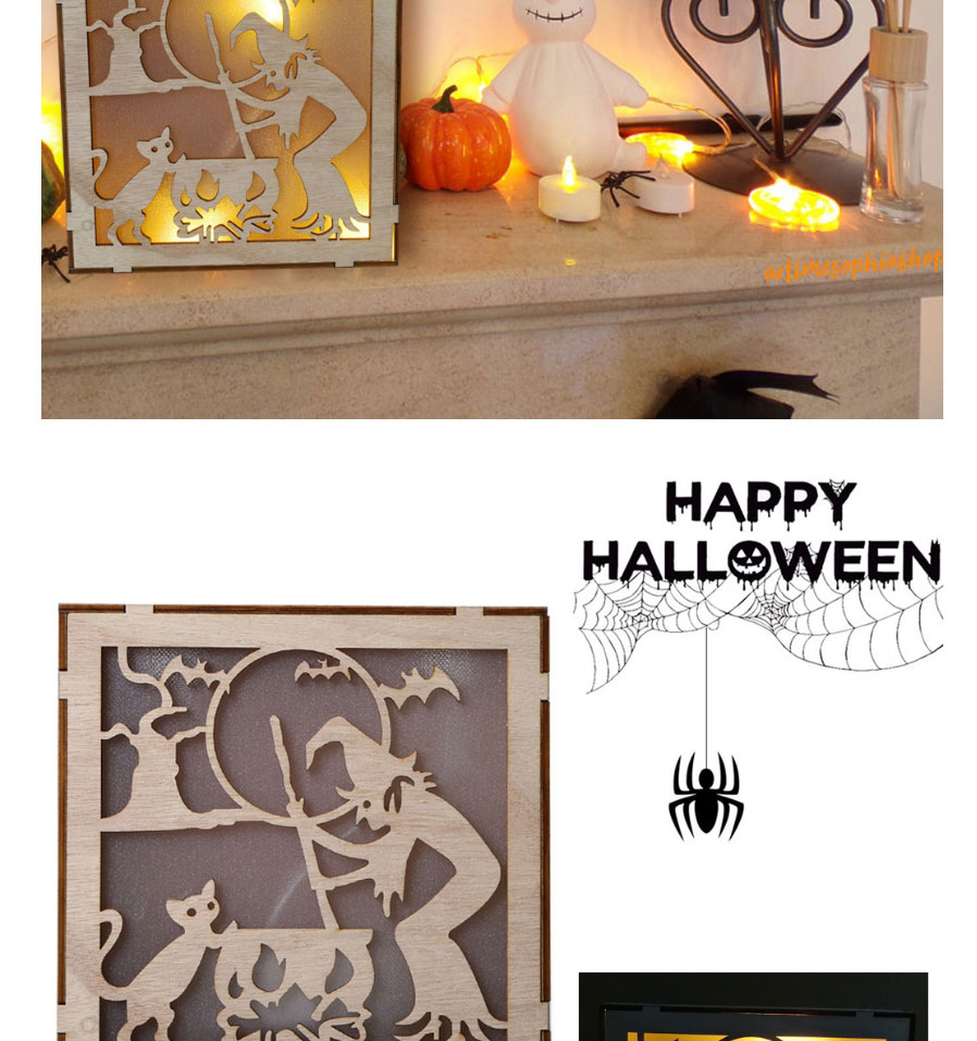 Fashion 10# (electronics) Wooden Halloween Laser Led Lights Three-dimensional Ornaments,Festival & Party Supplies
