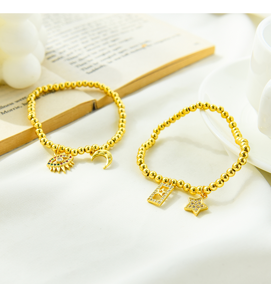 Fashion Gold Color Copper Inlaid Zirconium Eye Crescent Beaded Bracelet,Bracelets