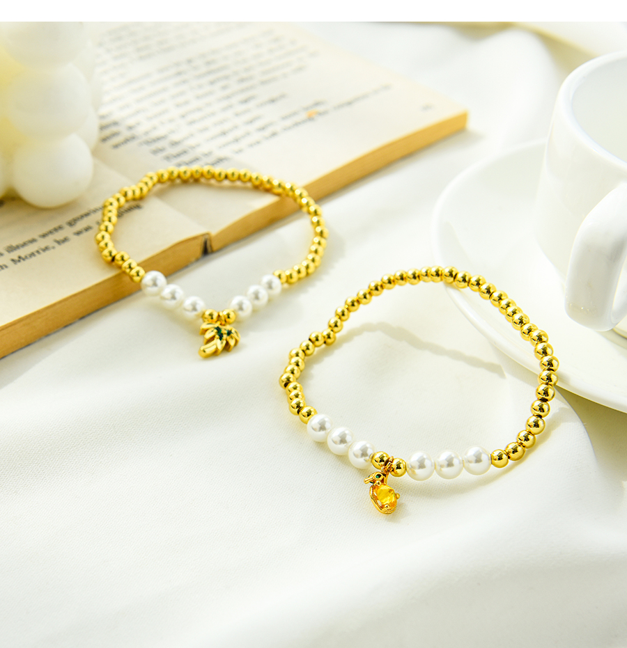 Fashion Gold Color Copper Inlaid Zirconium Pearl Coconut Tree Beaded Bracelet,Bracelets