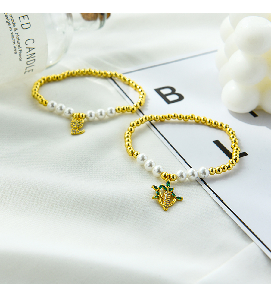 Fashion Yellow Copper Inlaid Zirconium Pearl Drop Oil Beaded Bracelet,Bracelets