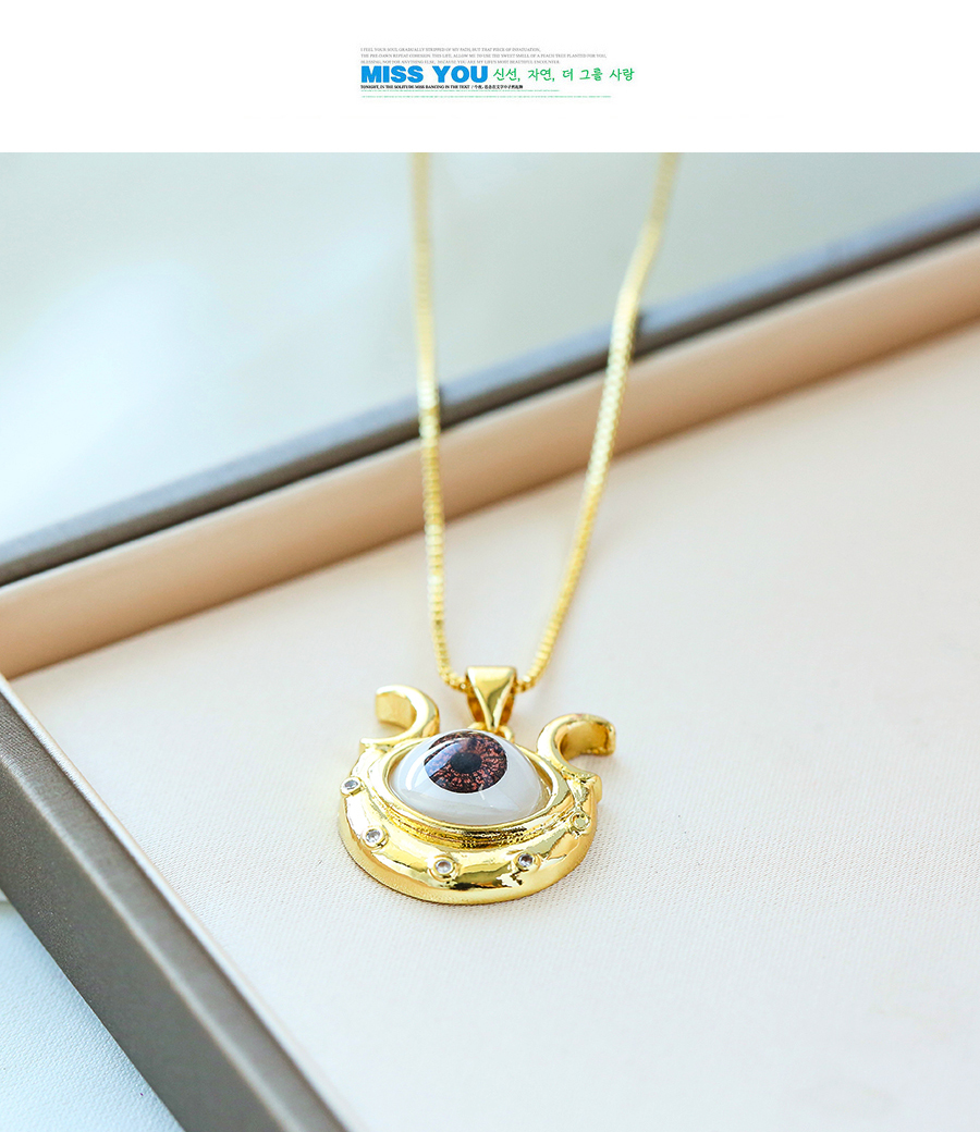 Fashion Coffee Color Copper Inlaid Zirconium Eye Crescent Necklace,Necklaces