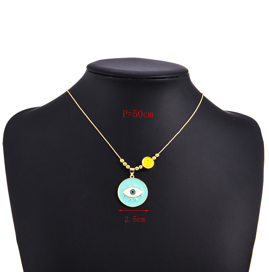 Fashion Lake Blue Copper Inlaid With Dripping Oil Eyes Smiley Face Necklace,Necklaces