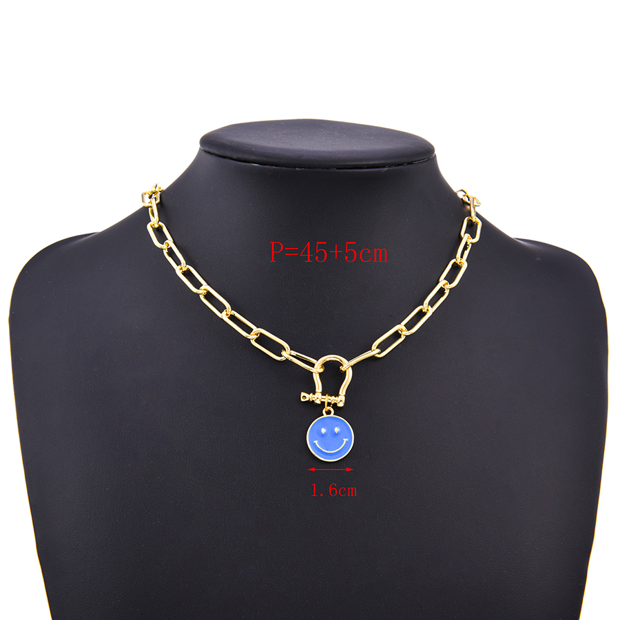 Fashion Royal Blue Copper Drip Oil Horseshoe Buckle Smiley Face Necklace,Necklaces
