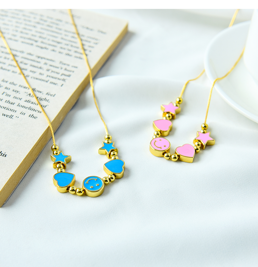 Fashion Yellow Copper Drop Oil Love Smiley Face Necklace,Necklaces