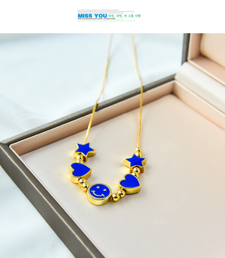 Fashion Lake Blue Copper Drop Oil Love Smiley Face Necklace,Necklaces