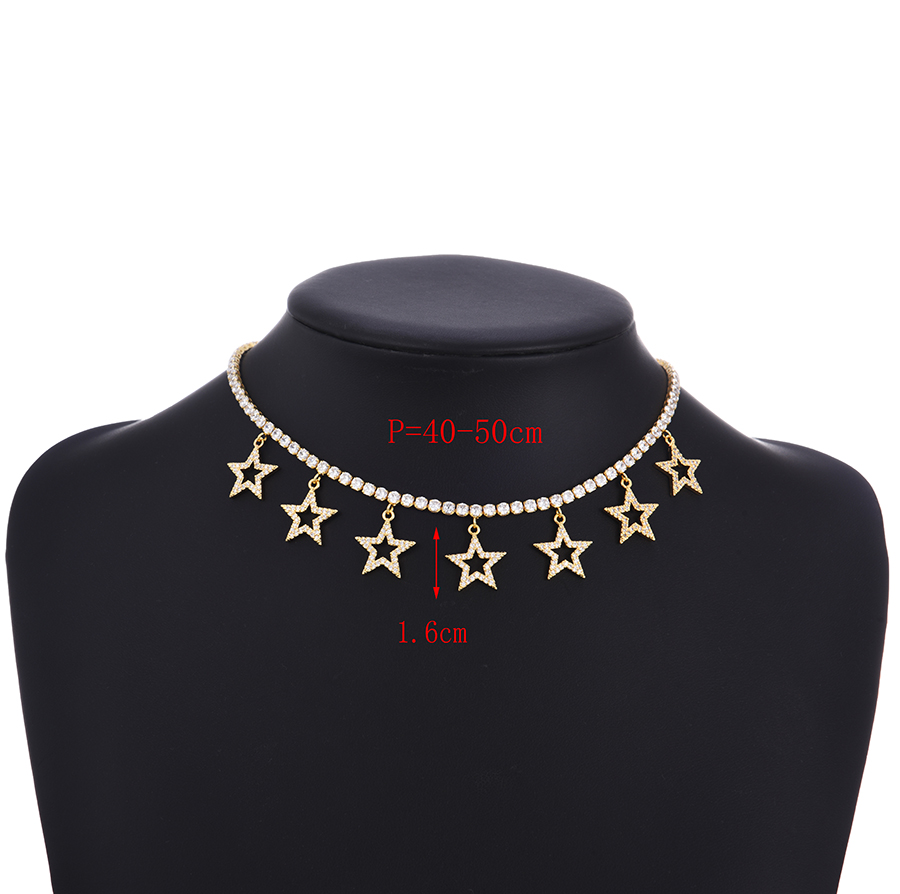Fashion Color Copper Inlaid Zirconium Five-pointed Star Pendant Necklace,Necklaces