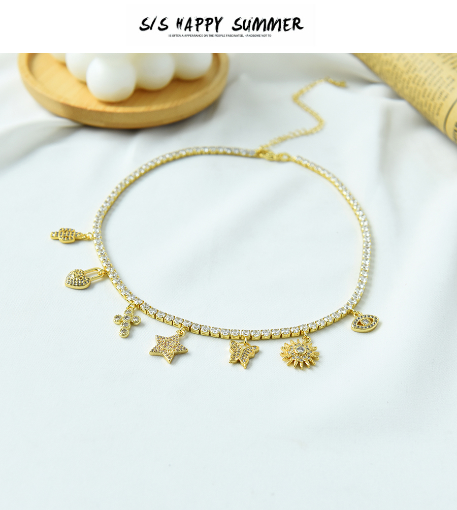 Fashion Color Copper And Zirconium Irregular Pendant Necklace,Necklaces