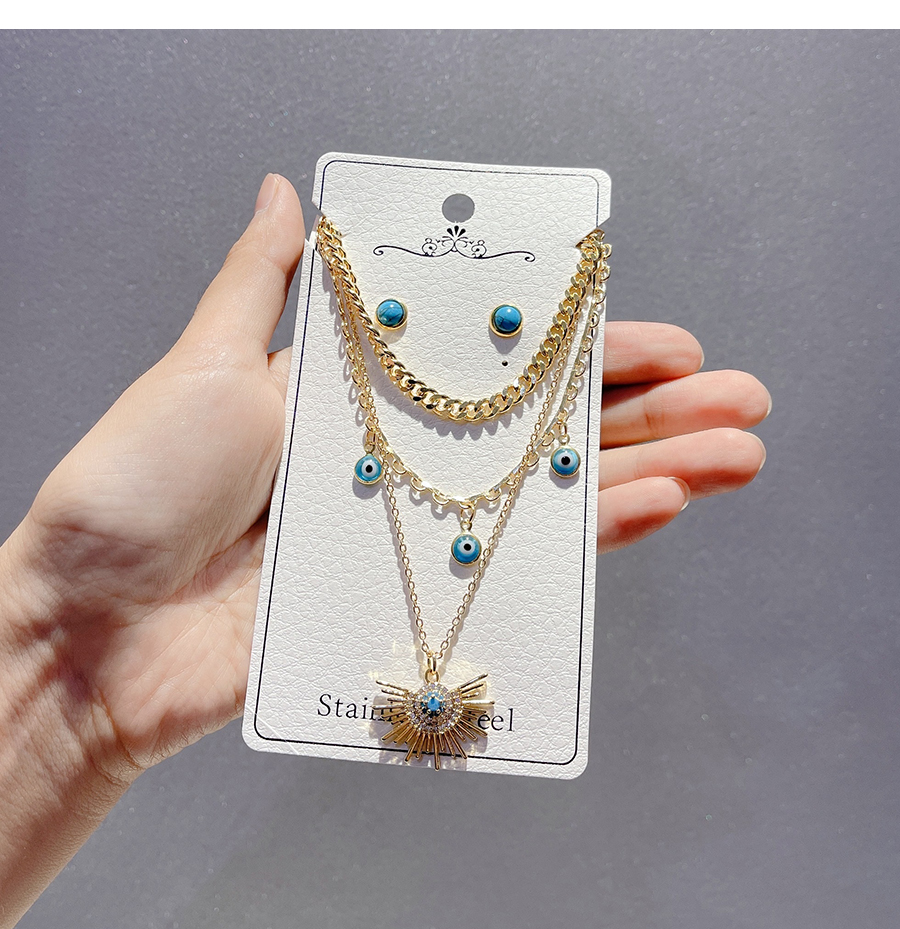 Fashion Gold Color Titanium Steel Inlaid Zirconium Irregular Multilayer Necklace And Earrings Set,Jewelry Set