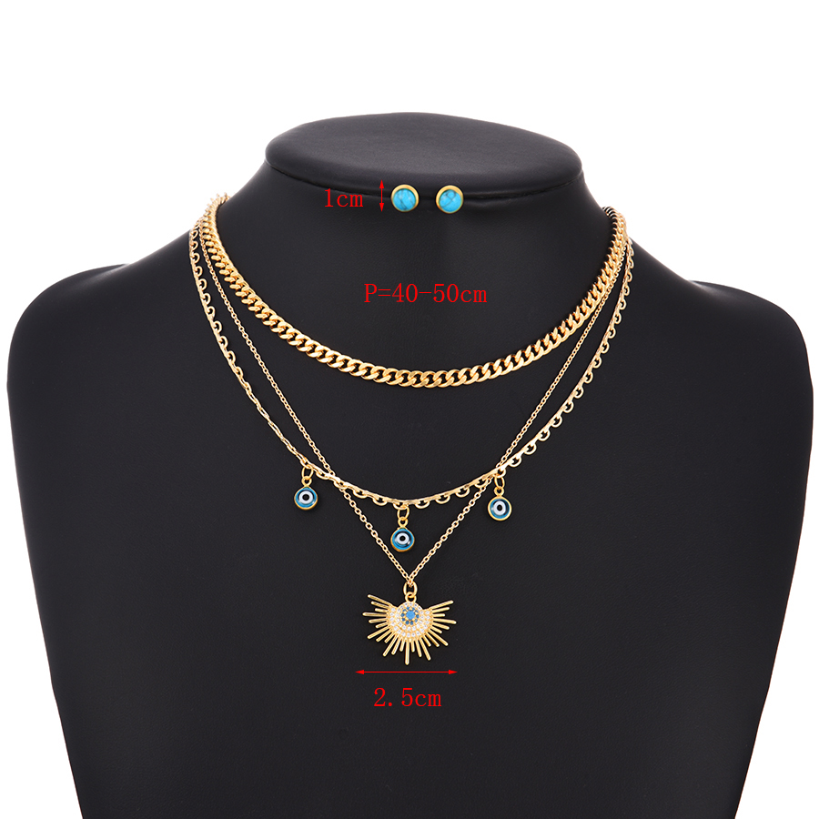Fashion Gold Color Titanium Steel Inlaid Zirconium Irregular Multilayer Necklace And Earrings Set,Jewelry Set