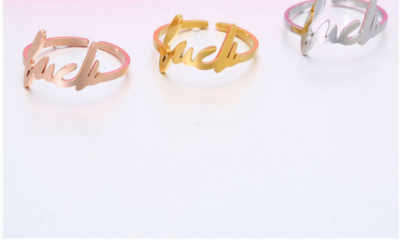 Fashion Rose Gold Titanium Steel Letter Ring,Rings