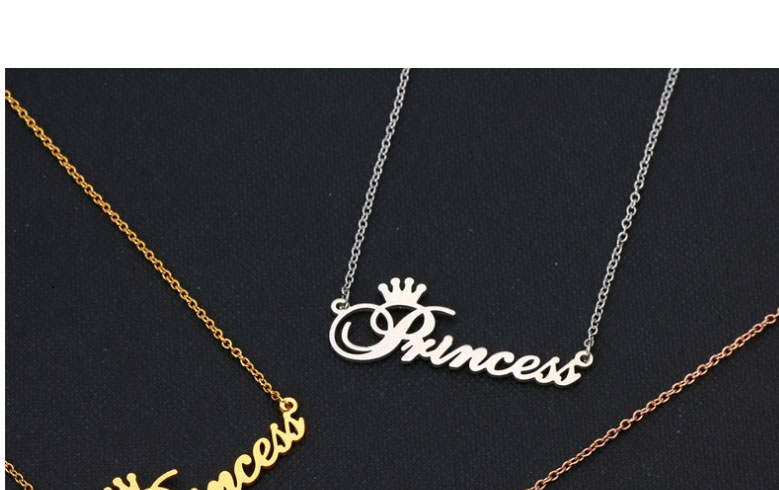 Fashion Rose Gold Titanium Steel Crown Letter Necklace,Necklaces