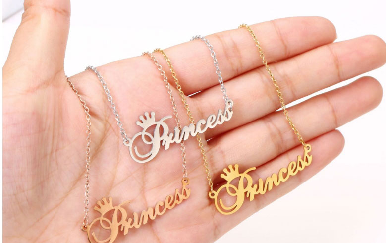 Fashion Gold Titanium Steel Crown Letter Necklace,Necklaces