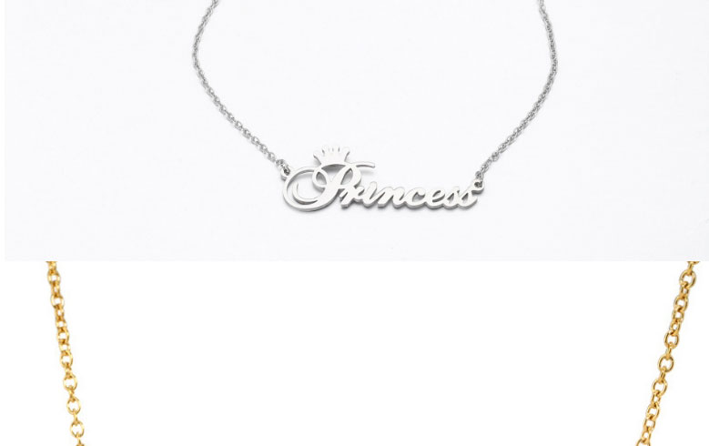 Fashion Steel Color Titanium Steel Crown Letter Necklace,Necklaces