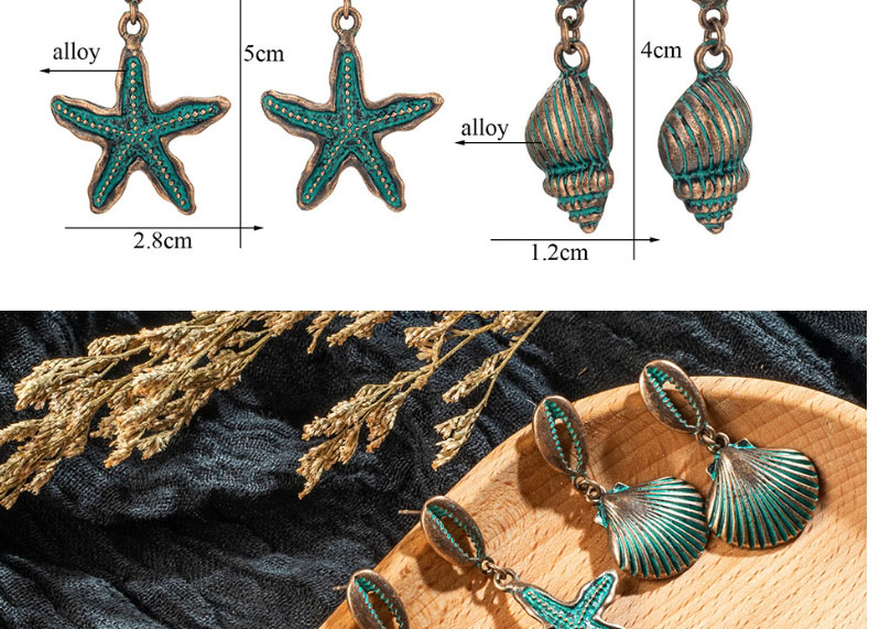 Fashion 1# Electroplated Alloy Starfish Shell Earrings,Drop Earrings