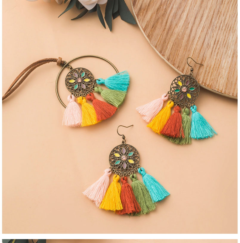 Fashion 2# Fabric Color Tassel Flower Necklace Earrings Set,Jewelry Sets