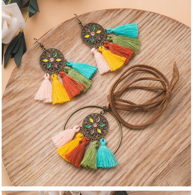 Fashion 1# Fabric Color Tassel Flower Necklace Earrings Set,Jewelry Sets