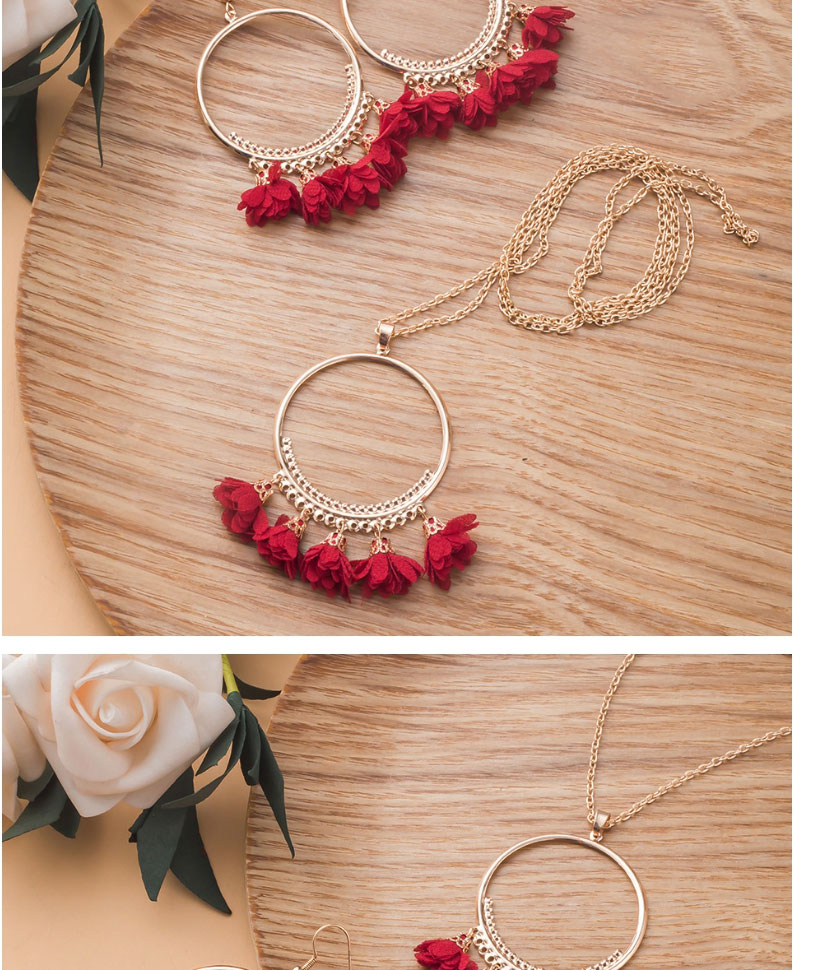 Fashion Red Flower Tassel Necklace Ear Ring Set,Jewelry Sets