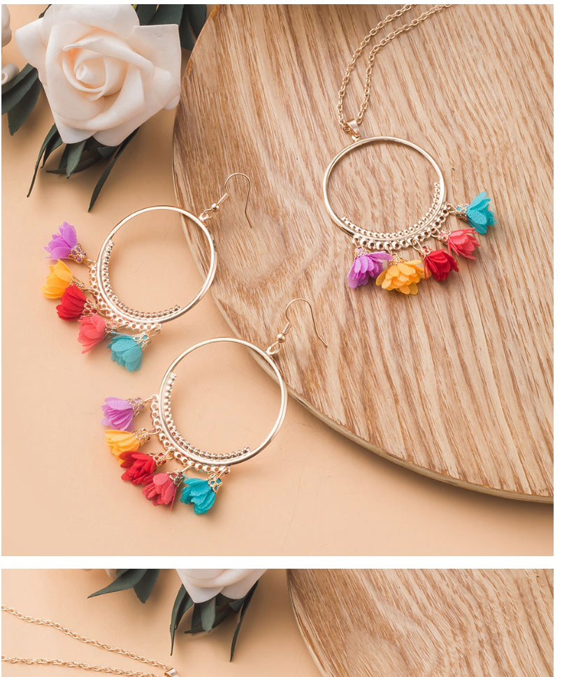 Fashion Red Flower Tassel Necklace Ear Ring Set,Jewelry Sets