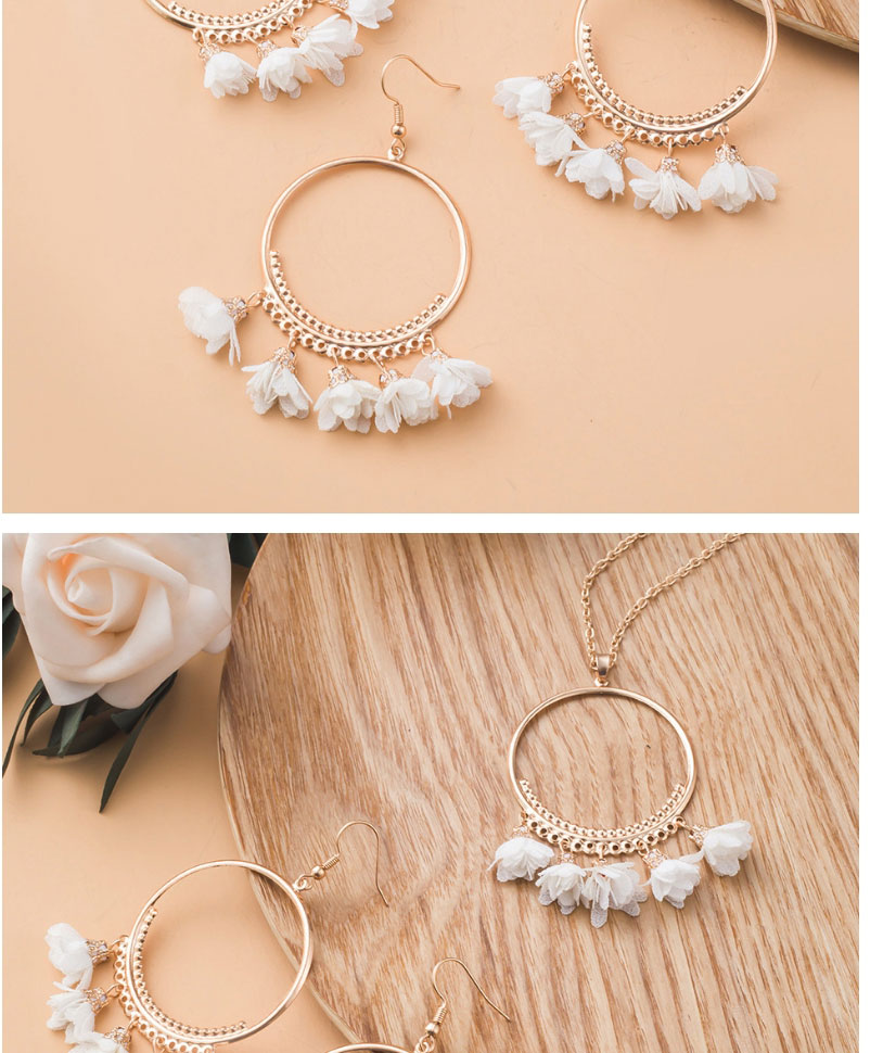 Fashion White Flower Tassel Necklace Ear Ring Set,Jewelry Sets