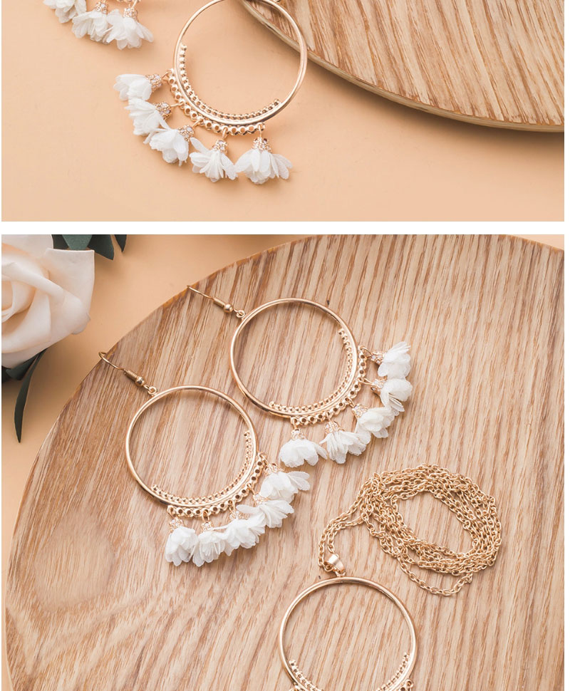 Fashion White Flower Tassel Necklace Ear Ring Set,Jewelry Sets